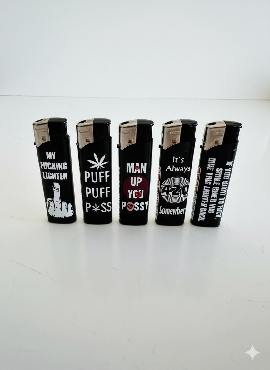 GSD Refillable Electric Lighters - 420 PHRASES DESIGN - FULL SET OF 5 LIGHTERS