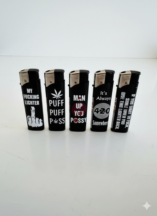 GSD Refillable Electric Lighters - 420 PHRASES DESIGN - FULL SET OF 5 LIGHTERS