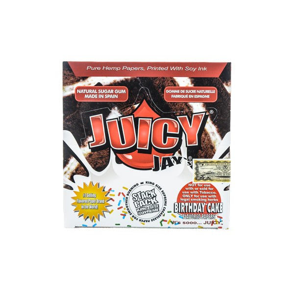 Full Box Of 24 Juicy Jay Birthday Cake Flavoured King Size Premium Rolling Papers