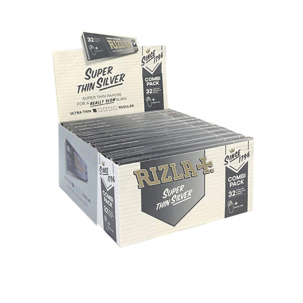 24 Rizla Silver Super Thin King Size Rolling Papers + Tips Combi Pack FULL BOX OF 24 PACKS