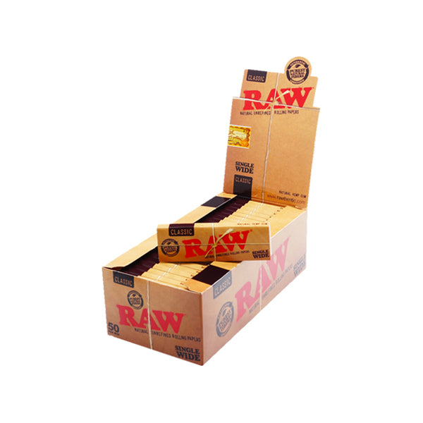 50 Raw Classic Wide Rolling Papers FULL BOX OF 50 PACKS