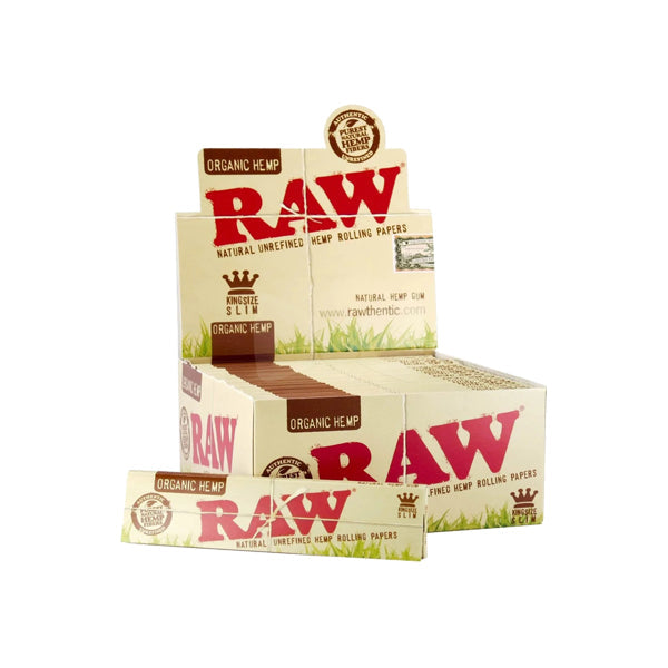 50 Raw Organic Hemp King Size Slim Rolling Papers FULL BOX OF 50 PACKS