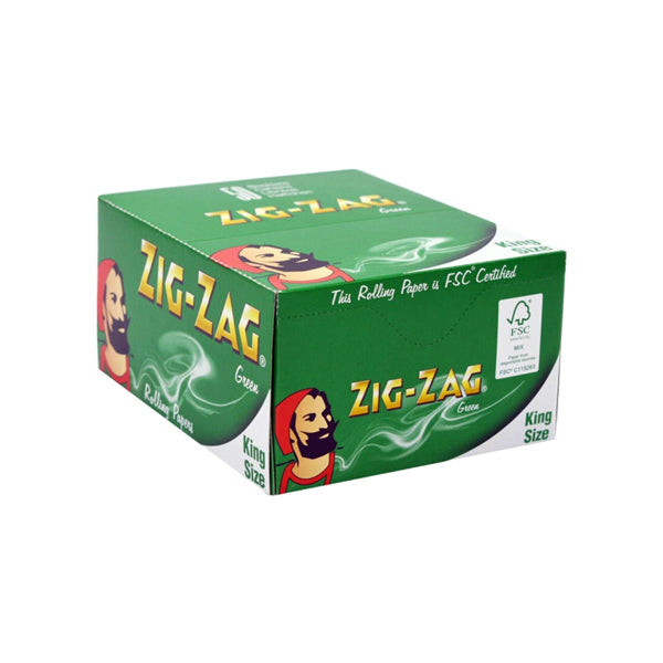 50 Zig-Zag Green King Size Rolling Papers FULL BOX OF 50 PACKS