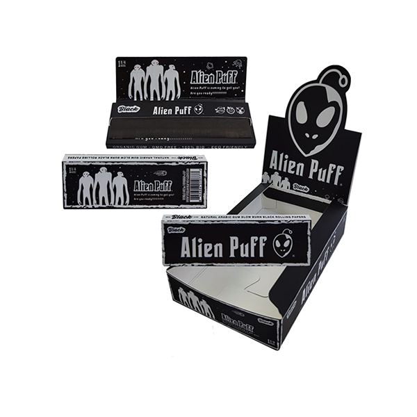 Alien Puff 1 1/4 Size Black Rolling Papers 25 Booklets FULL BOX OF 25 PACKS