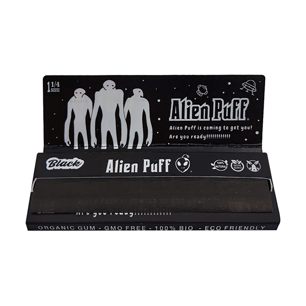 Alien Puff 1 1/4 Size Black Rolling Papers 25 Booklets FULL BOX OF 25 PACKS