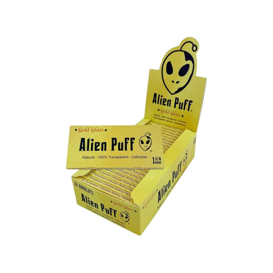 Alien Puff 1.25 Size Transparent Glass Papers Pack 24 Booklets FULL BOX OF 24 PACKS