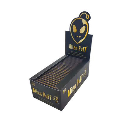 50 Alien Puff Black & Gold 1 1/4 Size Unbleached Brown Rolling Papers FULL BOX OF 50 PACKS