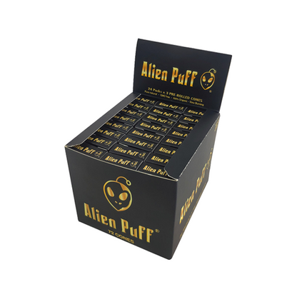 72 Alien Puff Black & Gold 1 1/4 Size Pre-Rolled Cones FULL BOX OF 72 PACKS