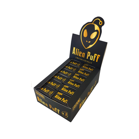 24 Alien Puff Black & Gold 5m Unbleached Brown Rolls FULL BOX OF 24 PACKS