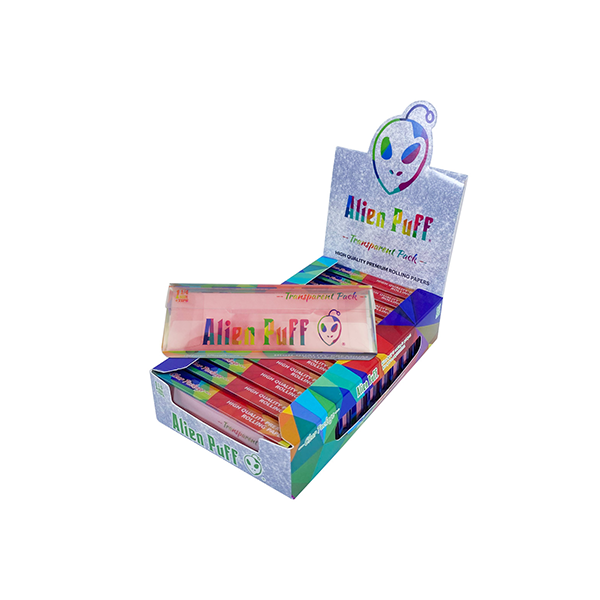 Alien Puff 1.25 Size Transparent Pack Pink Papers & Filter Tips 12 Booklets FULL BOX OF 12 PACKS