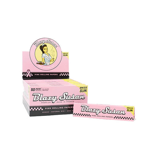 50 Blazy Susan Pink King Size Rolling Papers FULL BOX OF 50 PACKS