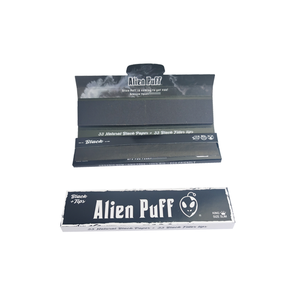 33 Alien Puff King Size Black Rolling Papers With Tips FULL BOX OF 33 PACKS