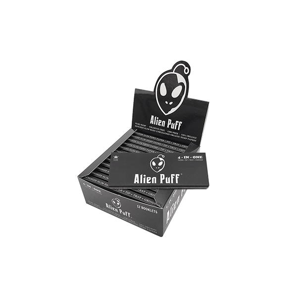 Alien Puff 4-in-1 Kingsize Brown Papers, Filter Tips, Rolling Tray & Grinder Set FULL BOX OF 12 PACKS