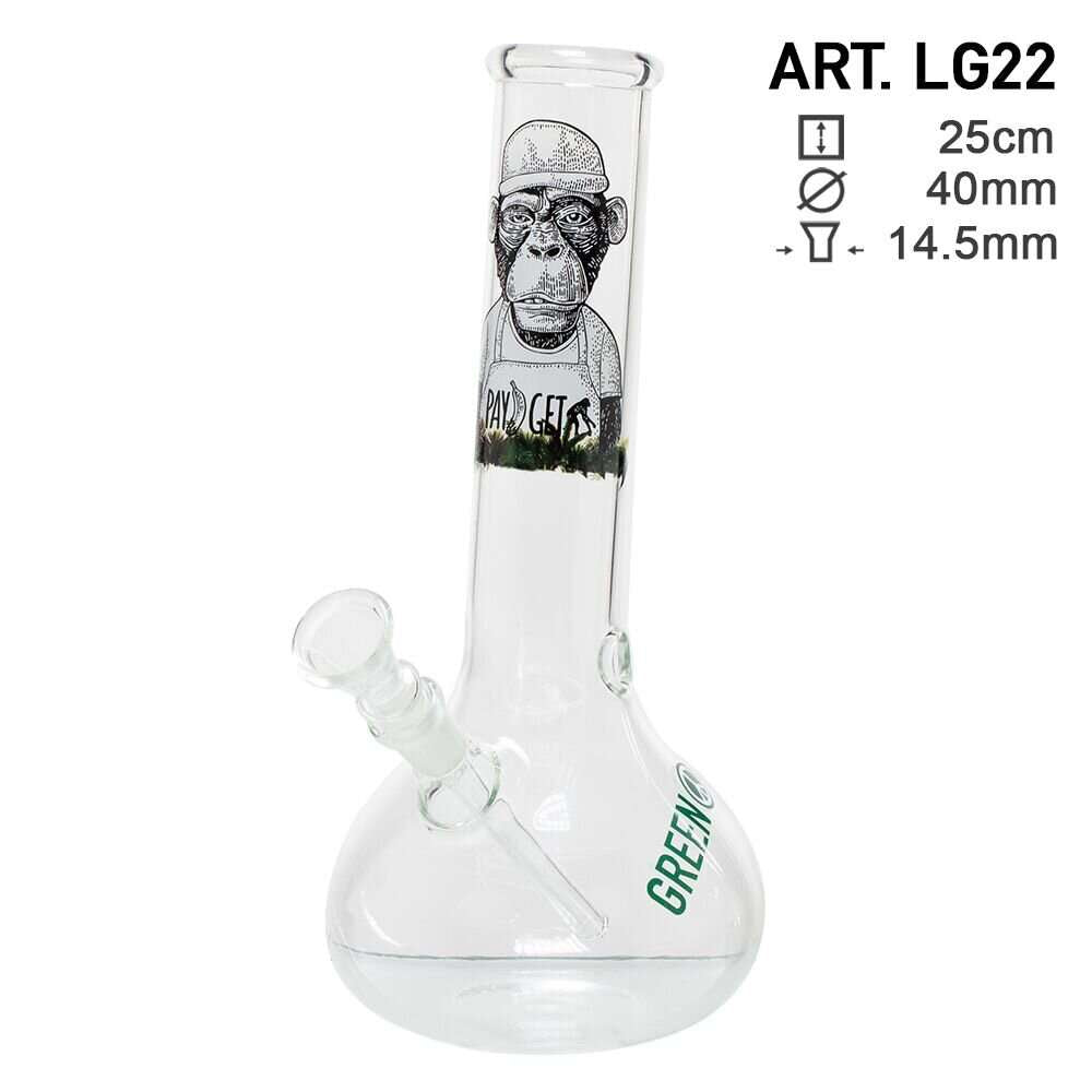 GREENLINE 25cm GLASS BONG - MONKEY IN HAT DESIGN