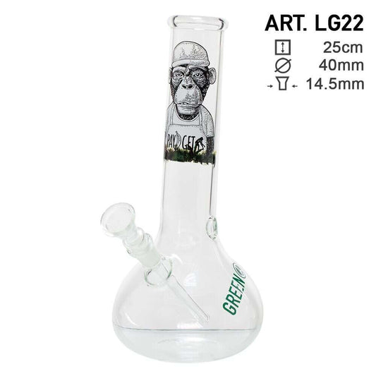 GREENLINE 25cm GLASS BONG - MONKEY IN HAT DESIGN