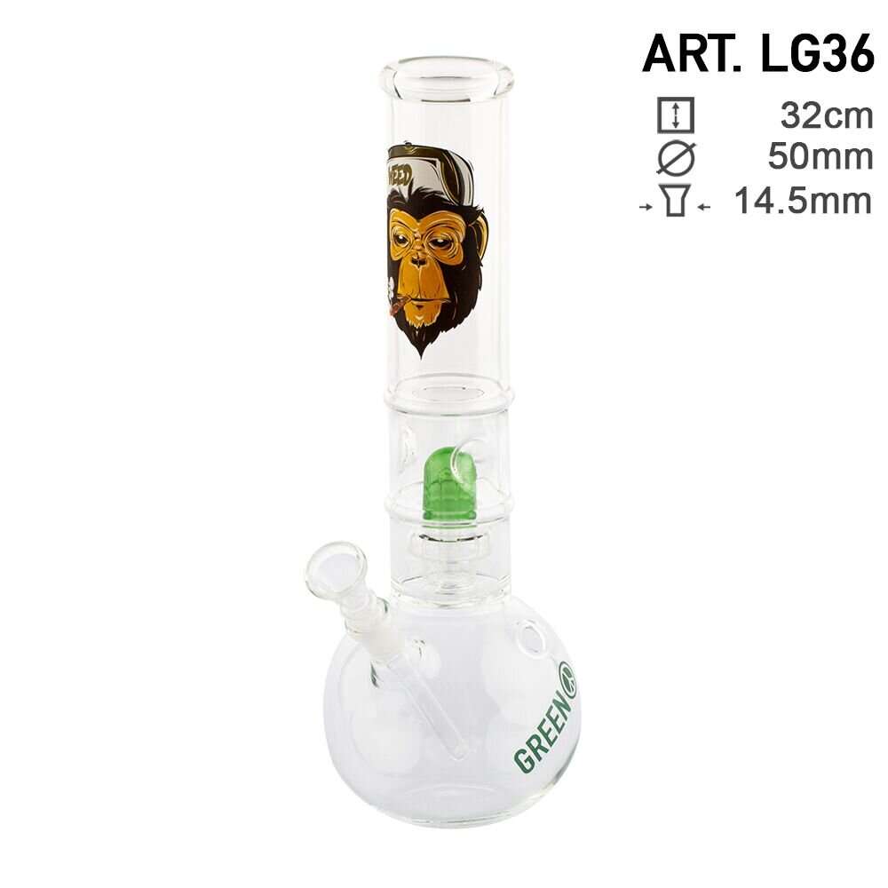 GREENLINE 32cm GLASS BONG - MONKEY DESIGN (LG36)