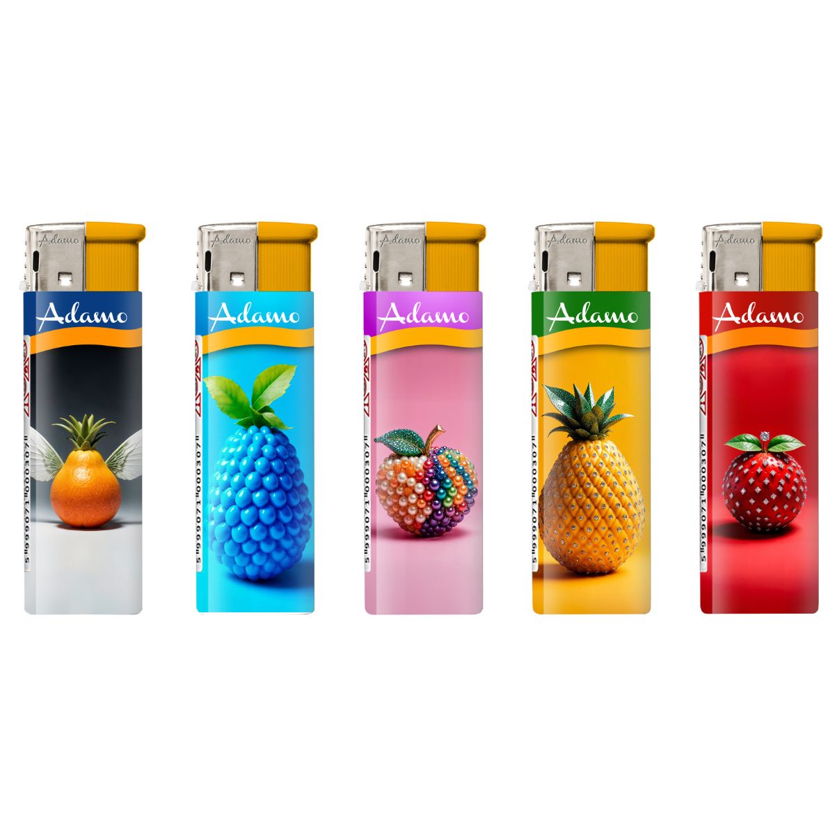 Adamo Refillable Electric Lighters - STRANGE FRUIT DESIGN - FULL SETS OF 5 LIGHTERS / BULK
