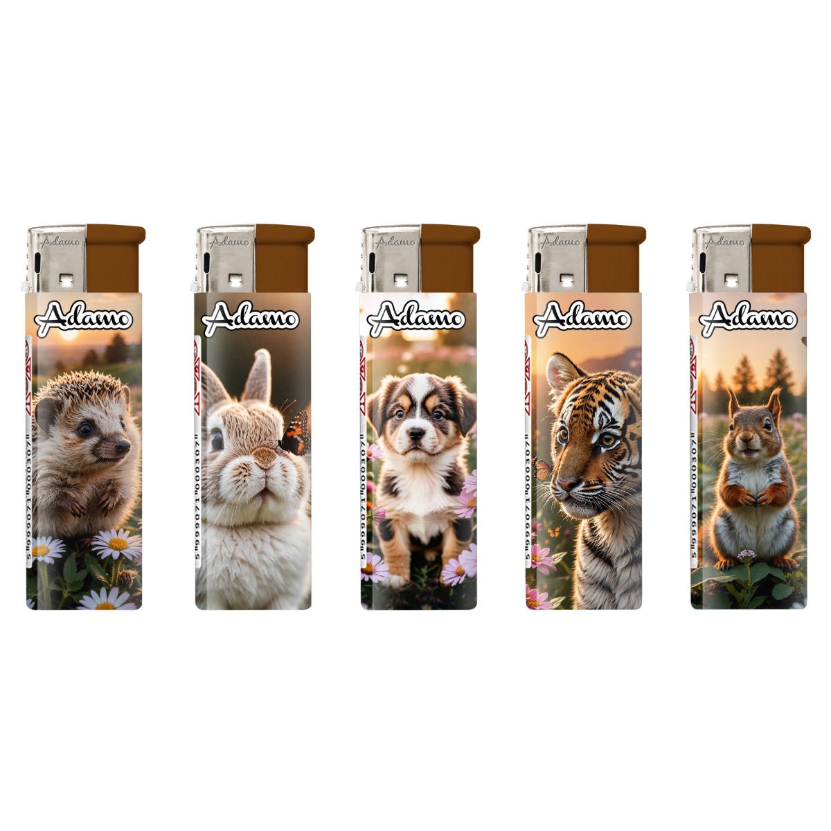 Adamo Refillable Electric Lighters - CUTE ANIMALS DESIGN - FULL SETS OF 5 LIGHTERS / BULK