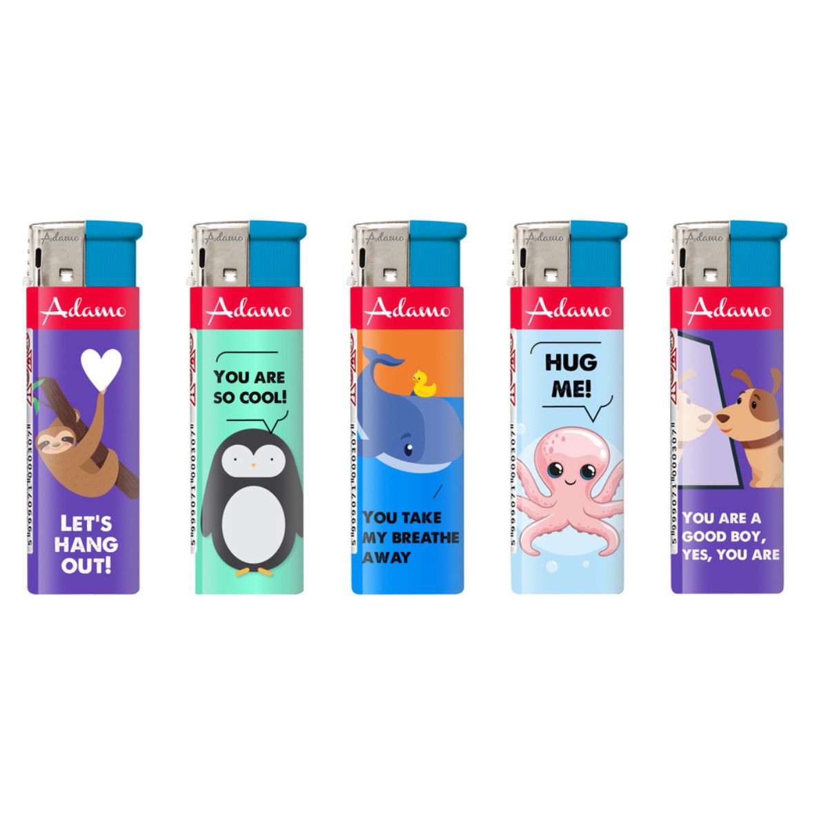 Adamo Refillable Electric Lighters - FUNNY ANIMALS DESIGN - FULL SETS OF 5 LIGHTERS / BULK