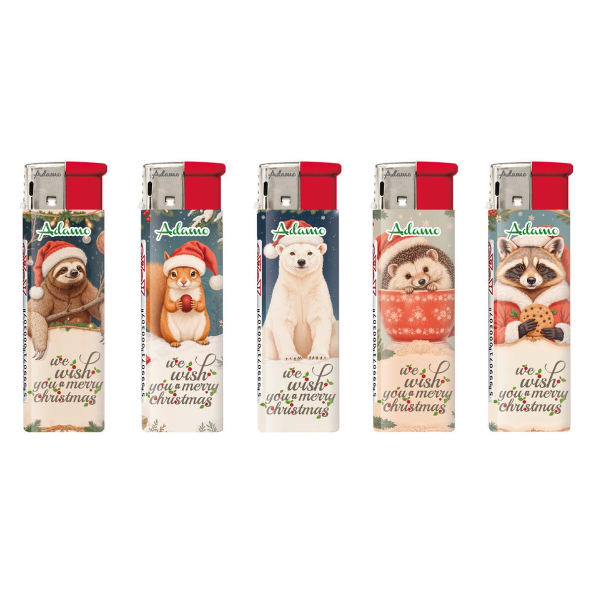 Adamo Refillable Electric Lighters - XMAS CHRISTMAS ANIMALS DESIGN - FULL SETS OF 5 LIGHTERS / BULK