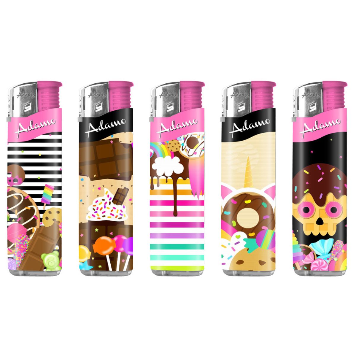 Adamo Refillable Electric Lighters - SWEET DESSERTS DESIGN - FULL SETS OF 5 LIGHTERS / BULK