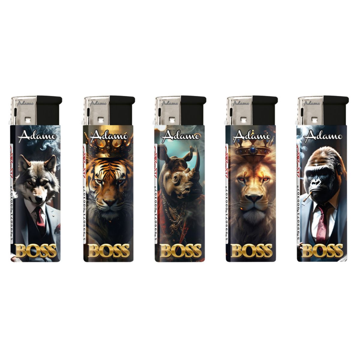 Adamo Electric Lighters - ANIMAL BOSSES DESIGN - FULL SETS OF 5 LIGHTERS / BULK