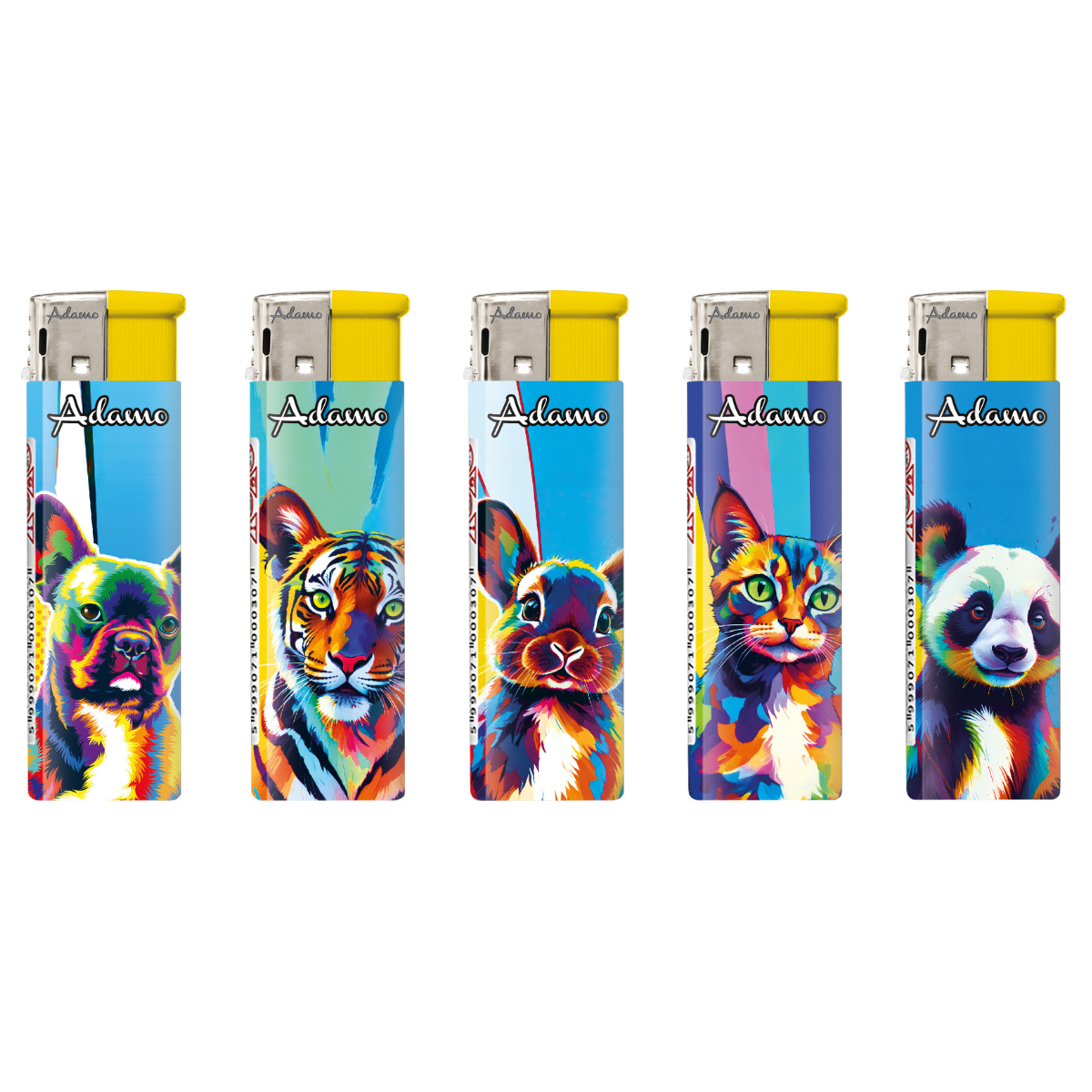 Adamo Refillable Electric Lighters - TRIPPY ANIMALS DESIGN - FULL SETS OF 5 LIGHTERS / BULK