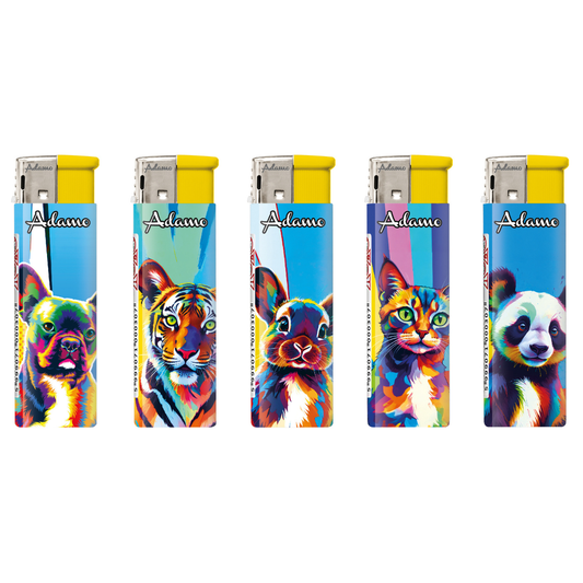 Adamo Refillable Electric Lighters - TRIPPY ANIMALS DESIGN - FULL SETS OF 5 LIGHTERS / BULK