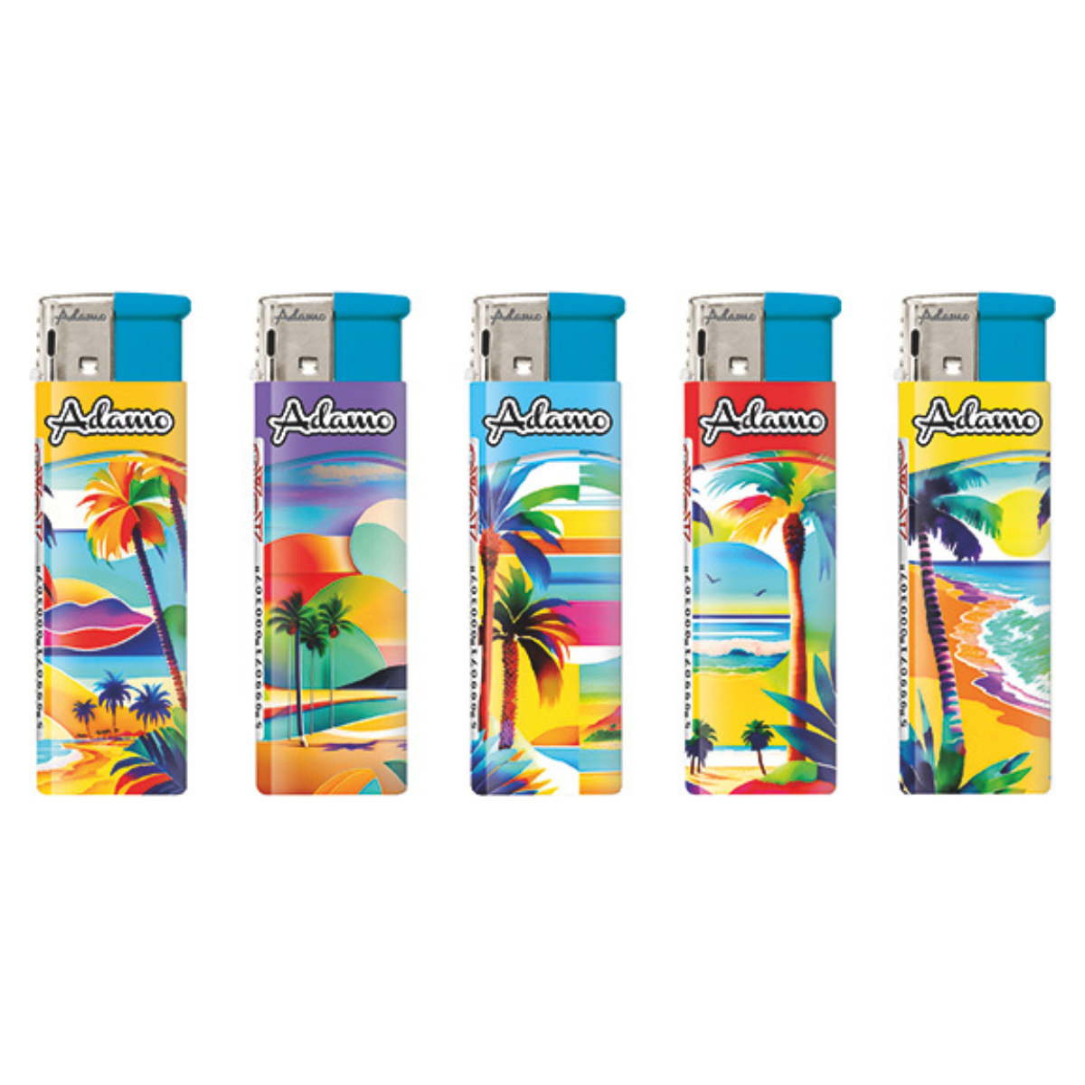 Adamo Refillable Electric Lighters - COLOURFUL SUMMER DESIGN - FULL SETS OF 5 LIGHTERS / BULK