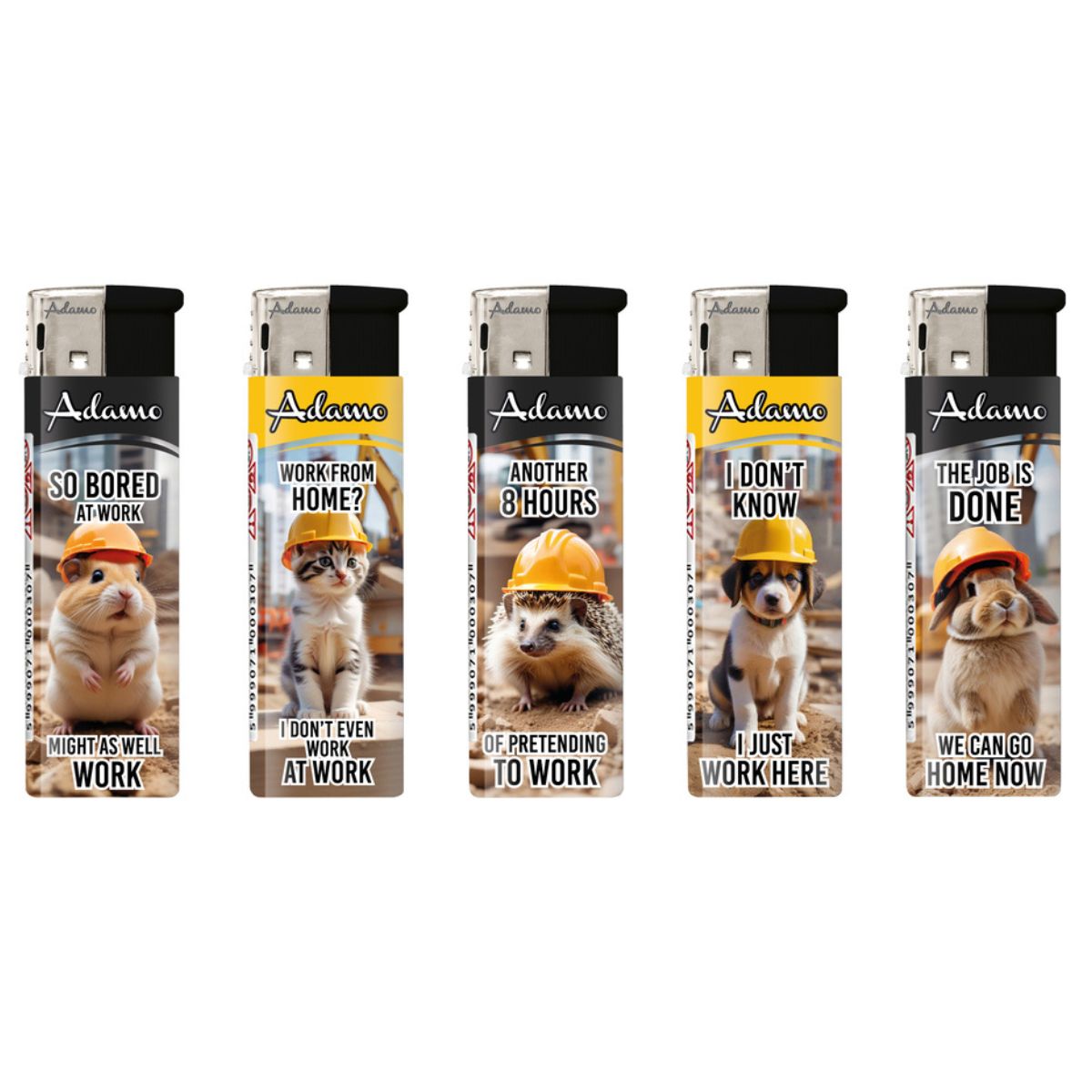 Adamo Refillable Electric Lighters - WORK ANIMALS DESIGN - FULL SETS OF 5 LIGHTERS / BULK