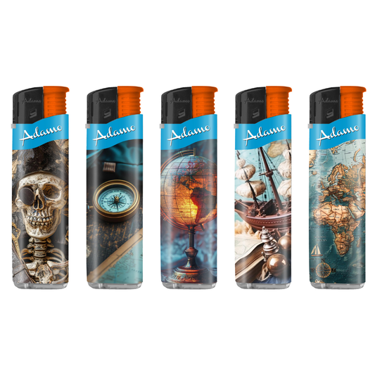 Adamo Refillable Electric Lighters - PIRATES ADVENTURE DESIGN (SLIM) - FULL SETS OF 5 LIGHTERS / BULK