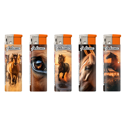 Adamo Refillable Electric Lighters - WILD HORSES - FULL SETS OF 5 LIGHTERS / BULK