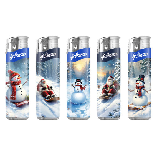 Adamo Refillable Electric Lighters - XMAS CHRISTMAS SNOWMEN DESIGN - FULL SETS OF 5 LIGHTERS / BULK