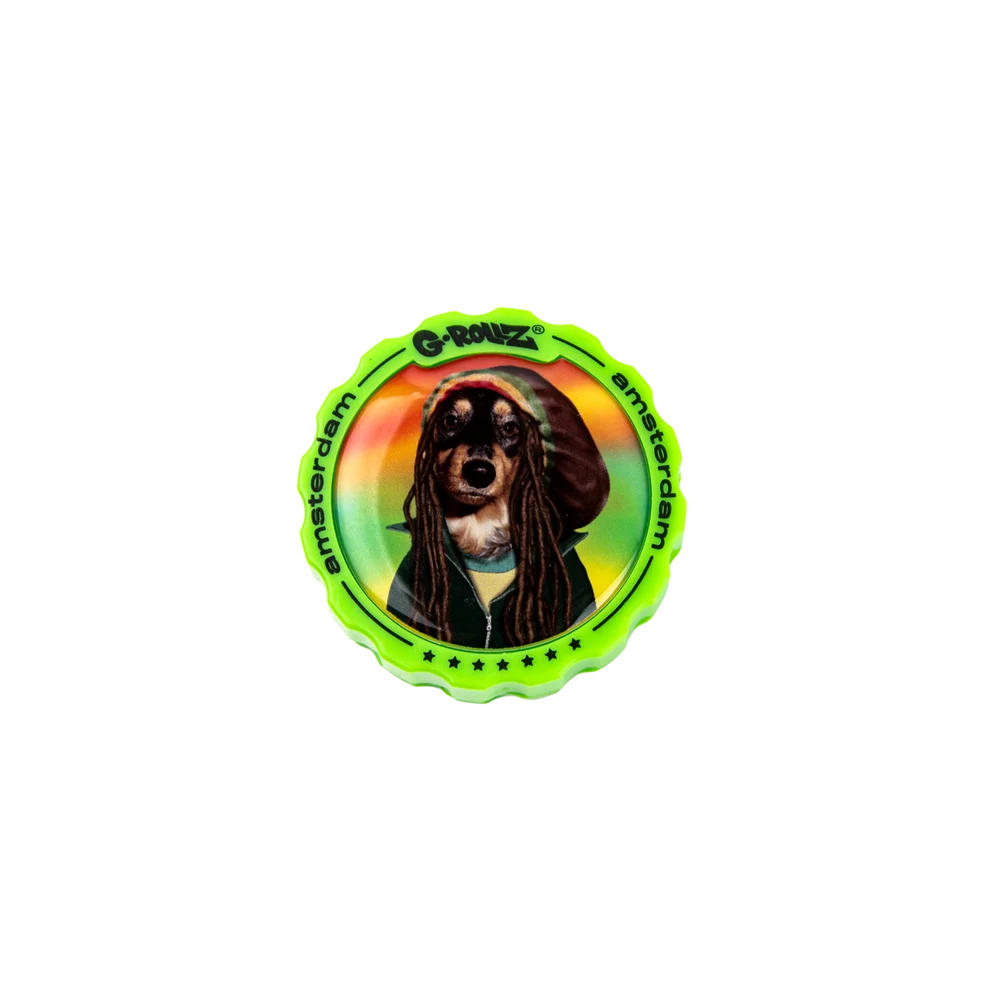G-ROLLZ ACRYLIC 3 PART GRINDER 53mm - RASTA REGGAE DOG DESIGN