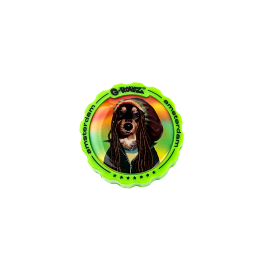 G-ROLLZ ACRYLIC 3 PART GRINDER 53mm - RASTA REGGAE DOG DESIGN