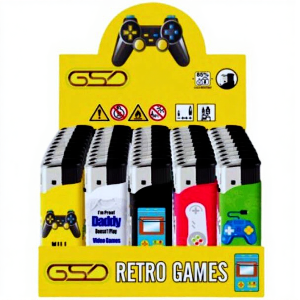 GSD Refillable Electric Lighters - RETRO GAMES DESIGN - FULL SET OF 5 LIGHTERS