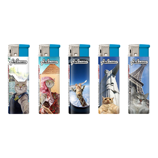 Adamo Refillable Electric Lighters - TRAVEL ANIMAL SELFIES DESIGN - FULL SETS OF 5 LIGHTERS / BULK