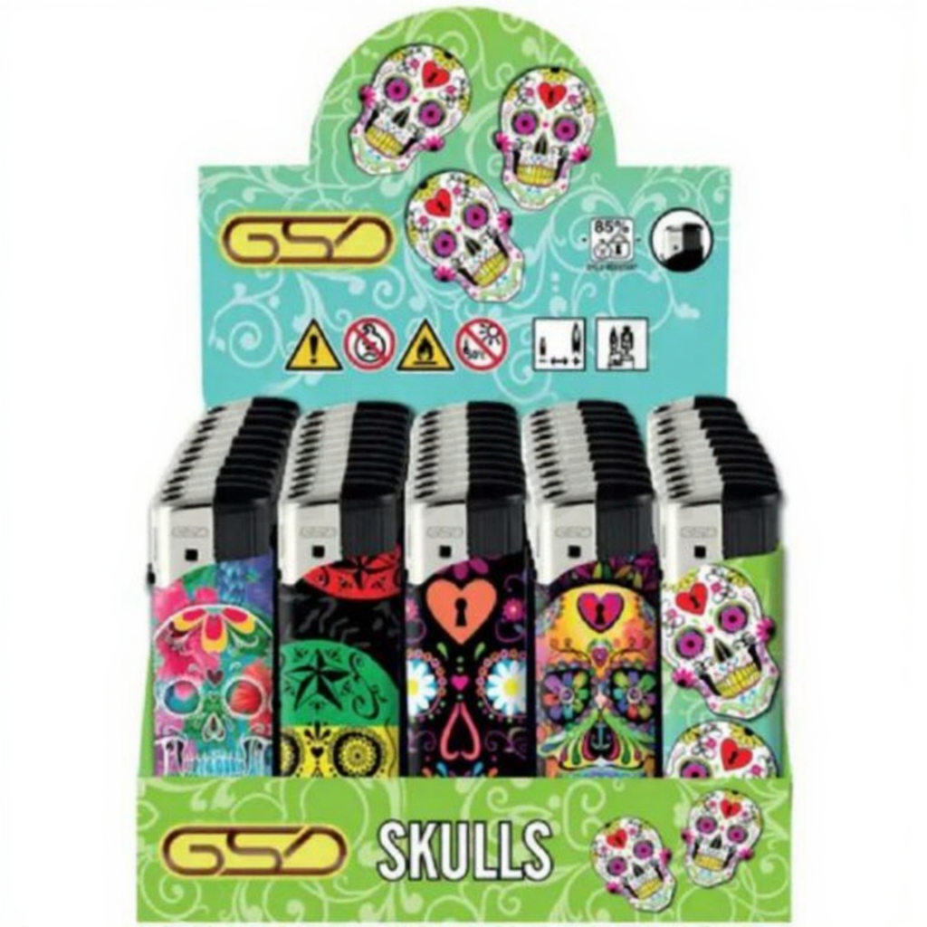 GSD Refillable Electric Lighters - MEXICAN SKULLS DESIGN - FULL SET OF 5 LIGHTERS