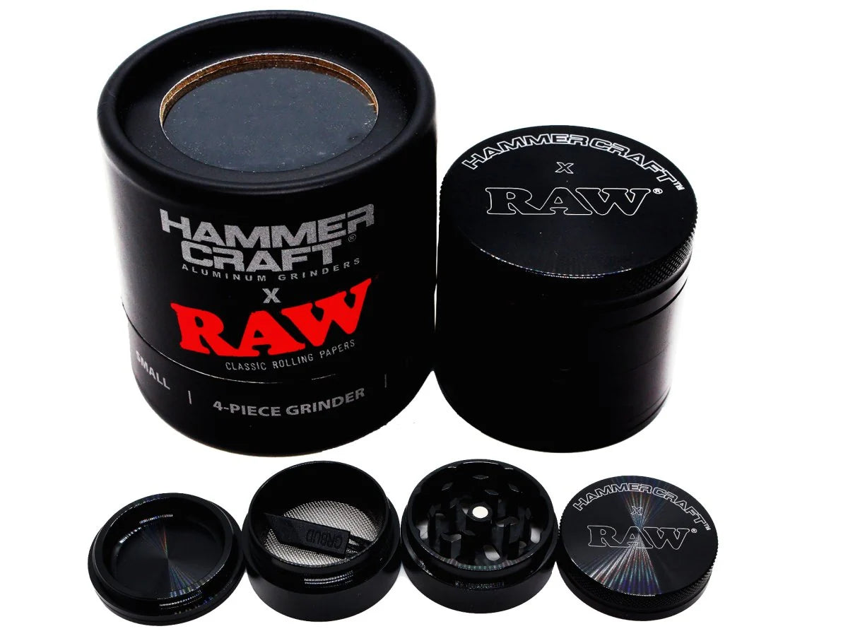 RAW X HAMMERCRAFT 4 PART METAL GRINDER - BLACK - SMALL, MEDIUM or LARGE