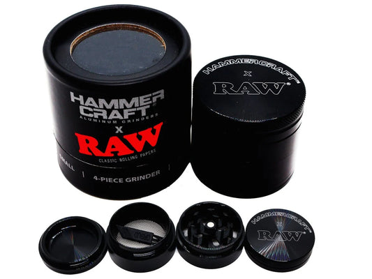 RAW X HAMMERCRAFT 4 PART METAL GRINDER - BLACK - SMALL, MEDIUM or LARGE
