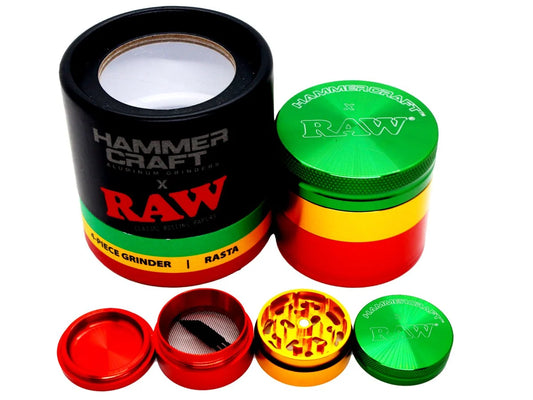 RAW X HAMMERCRAFT 4 PART METAL GRINDER - RASTA - SMALL, MEDIUM or LARGE