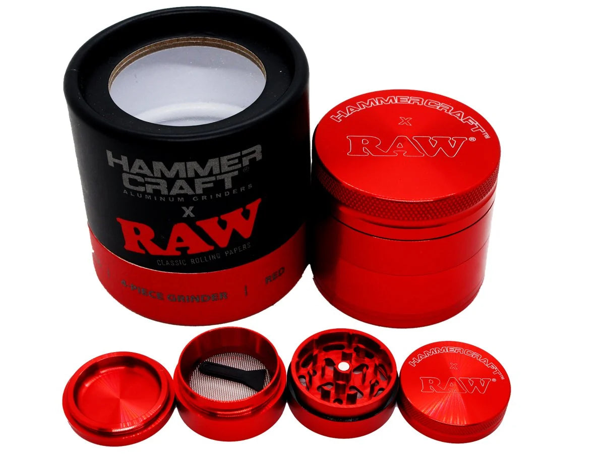 RAW X HAMMERCRAFT 4 PART METAL GRINDER - RED - SMALL, MEDIUM or LARGE