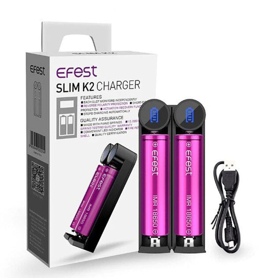 EFEST BATTERY CHARGER - K2 SLIM - FOR 2 BATTERIES -  18650, 20700, or 21700