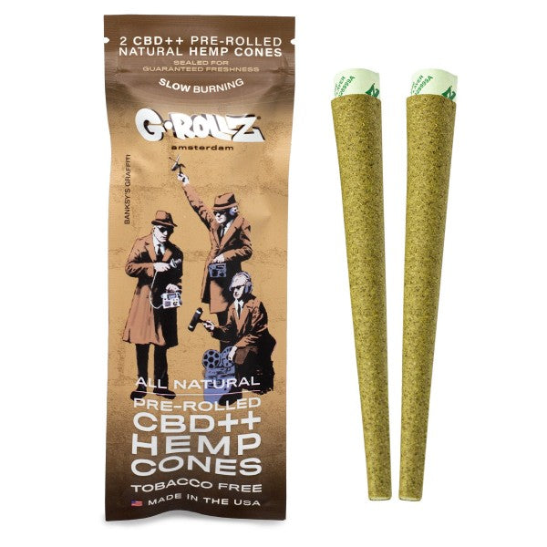 G-ROLLZ 2 x CBD PRE ROLLED HEMP CONES "NATURAL FLAVOUR" - BANKSY'S GRAFFITI - 42mg CBD