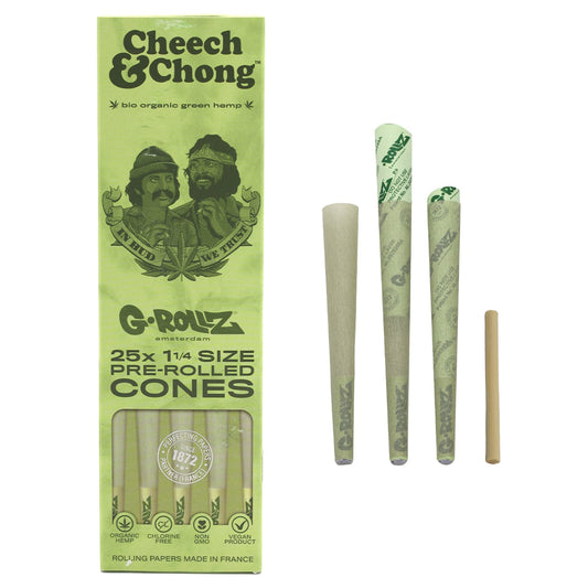 G-ROLLZ CHEECH & CHONG PRE ROLLED CONES - 25 X 1 1/4 SIZED - ORGANIC GREEN HEMP