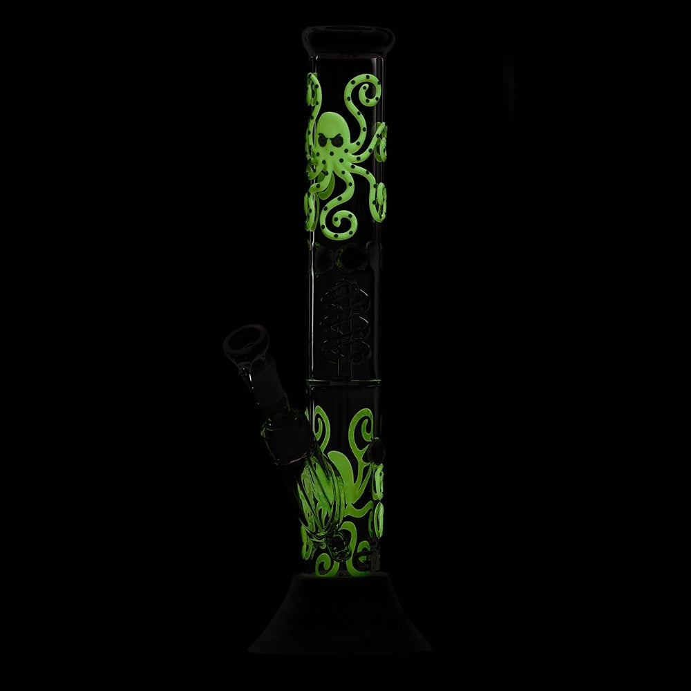 GRACE GLASS - OCTOPODA 43cm GLASS PERCOLATOR BONG - LED GLOW IN DARK PINK