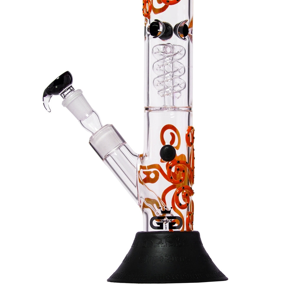 GRACE GLASS - OCTOPODA 43cm GLASS PERCOLATOR BONG - LED GLOW IN DARK RED