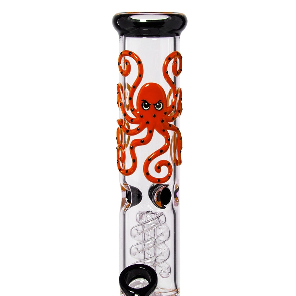 GRACE GLASS - OCTOPODA 43cm GLASS PERCOLATOR BONG - LED GLOW IN DARK RED