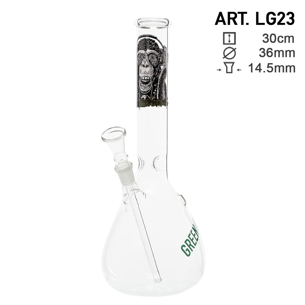 GREENLINE 30cm GLASS BONG - MONKEY IN HEADPHONES