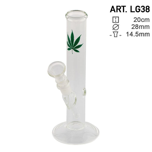 GREENLINE 20cm STRAIGHT GLASS BONG - GREEN LEAF